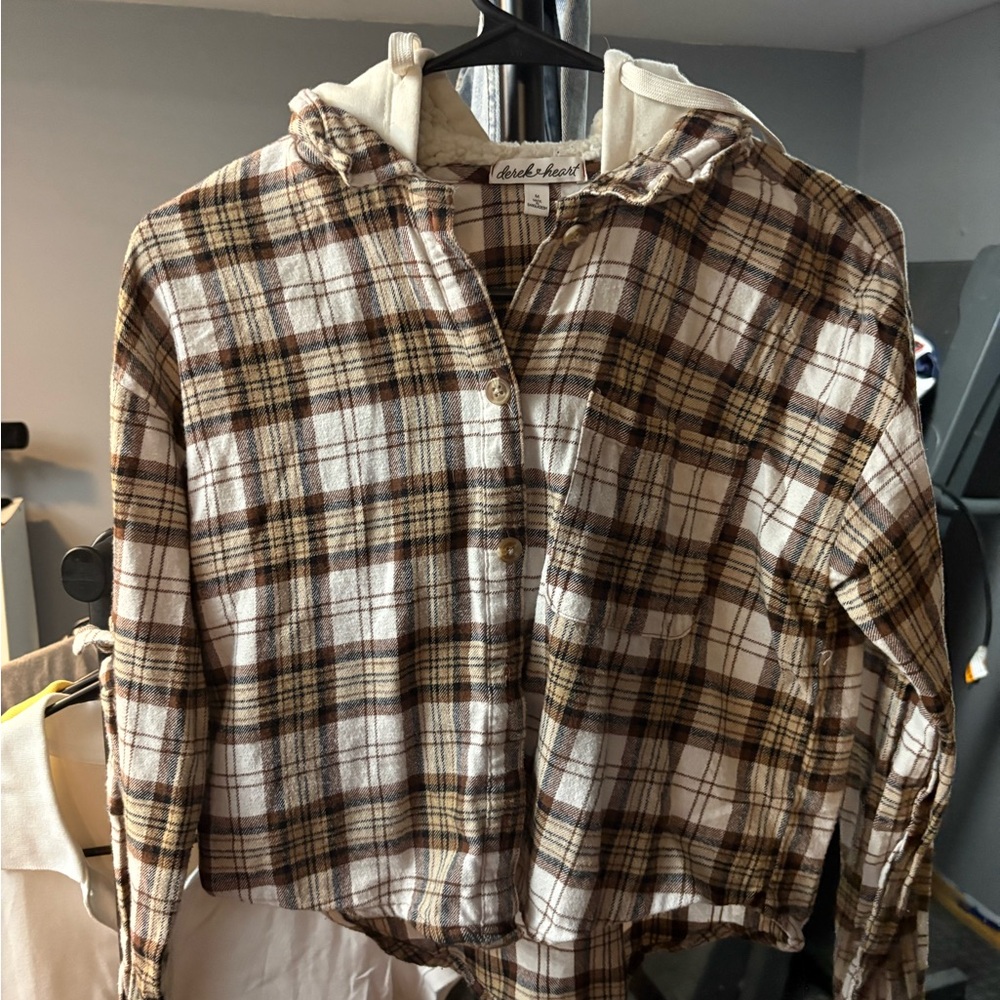 Check Heart Plaid Button-Up Hoodie